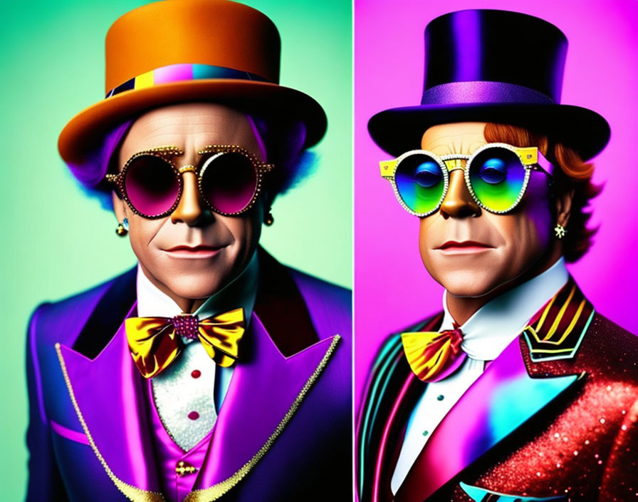 Colorful Portraits of Man in Flamboyant Suits & Top Hats