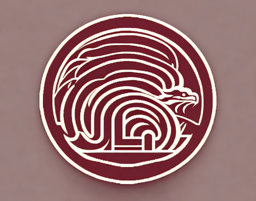 Circular Maroon Emblem with White Dragon Silhouette Spiral