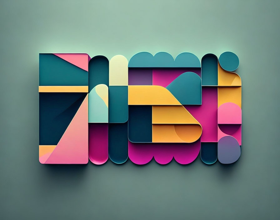 Vibrant 3D paper art spelling "Music" with geometric shapes