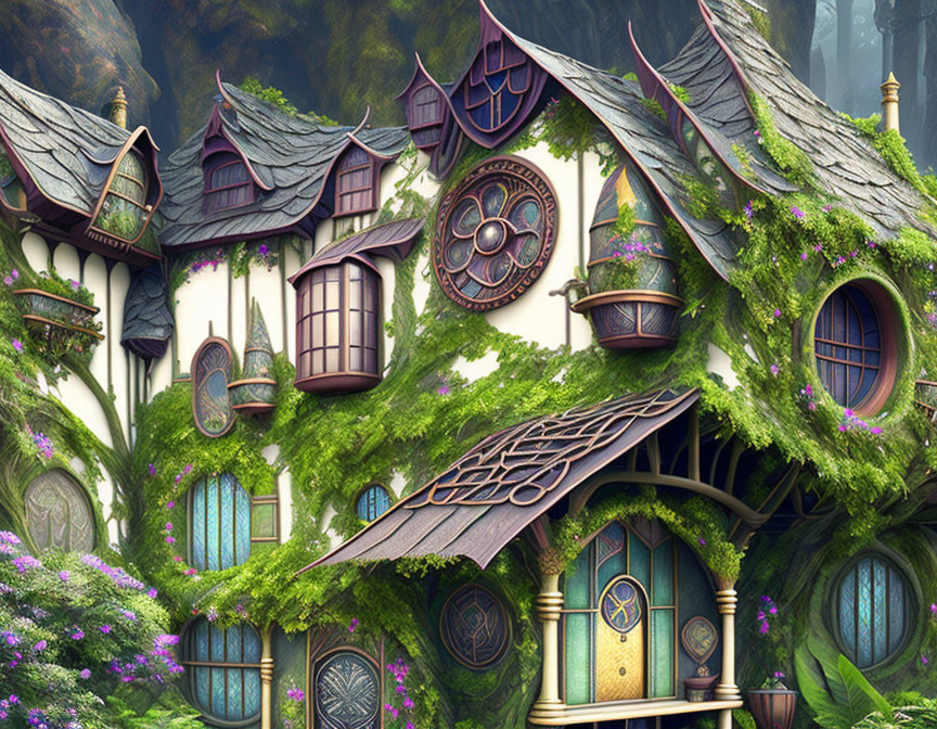 Whimsical Fantasy Houses in Lush Greenery