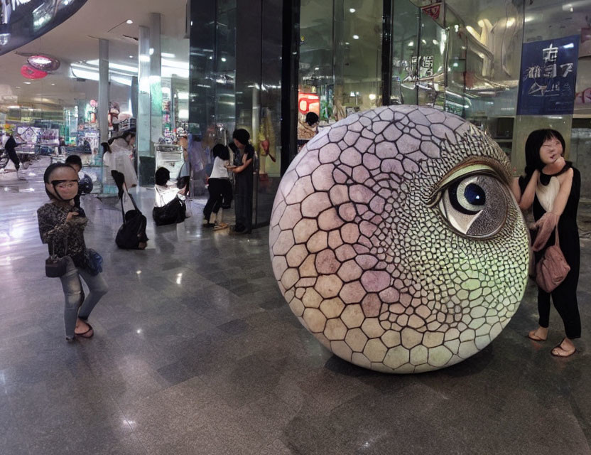 Detailed Eye Sculpture in Shopping Mall