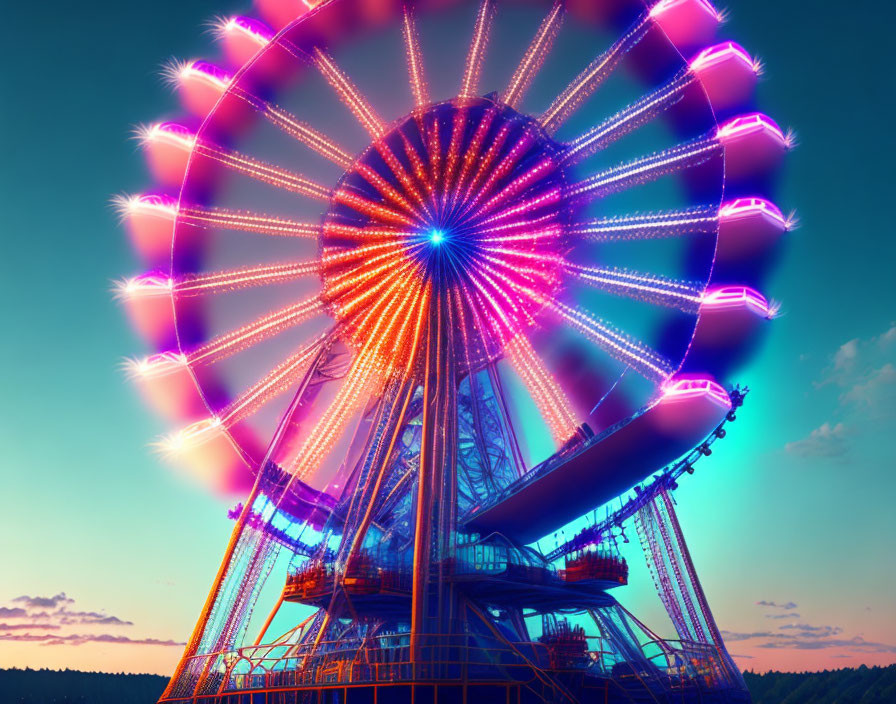 Colorful Ferris Wheel Lights Twilight Sky Spectacle