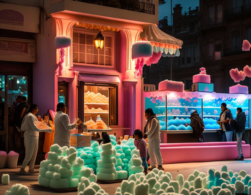 Vibrant Pink and Blue Cotton Candy-Themed Outdoor Scene