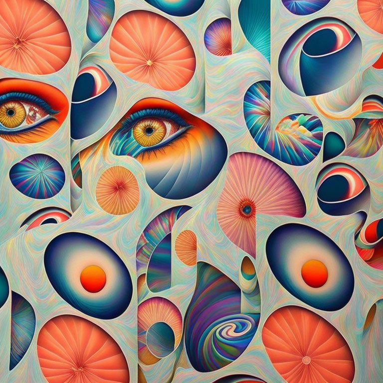 Abstract Art: Colorful Eye Illustrations in Swirling Patterns