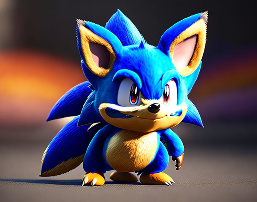 Stylized 3D Sonic the Hedgehog illustration with exaggerated features