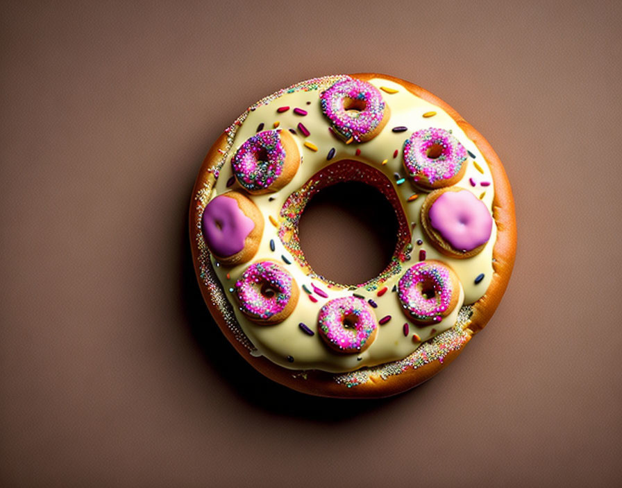 Colorful Sprinkle Doughnuts on Brown Background