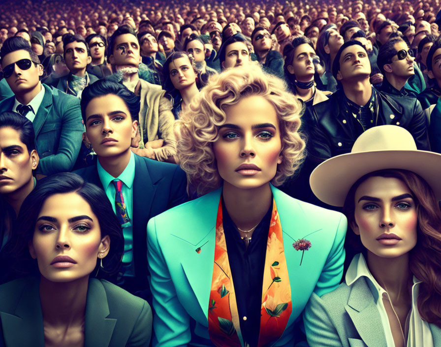 Colorful Crowd of Stylized People in Distinct Attire