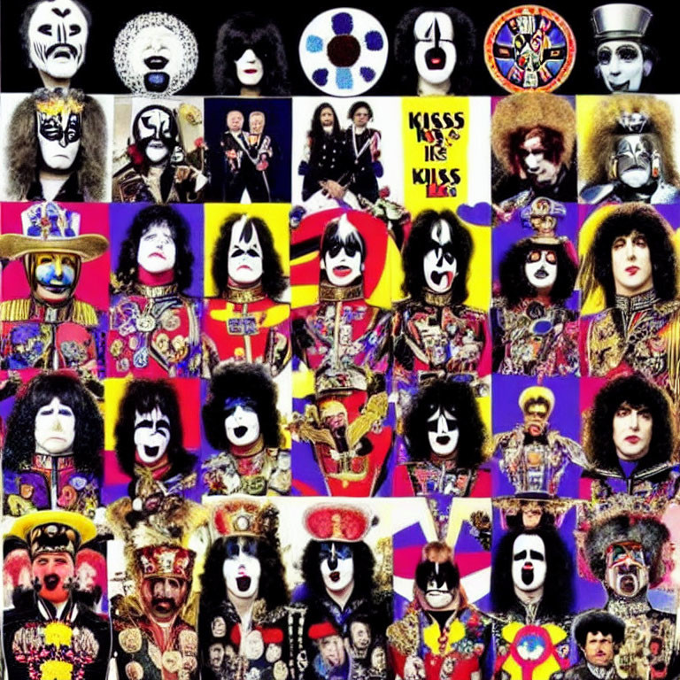 Collage of KISS Band Members in Black and White Face Paint