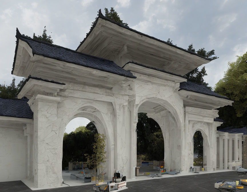 Ornate White Marble Gateway with Traditional Architecture and Construction Materials