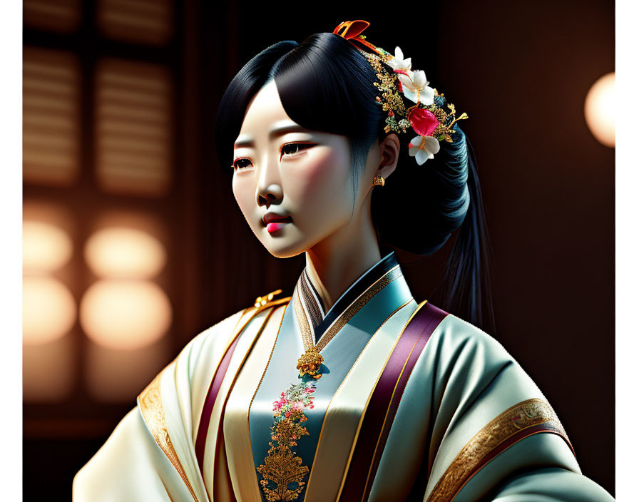 Traditional East Asian Attire Woman Digital Illustration