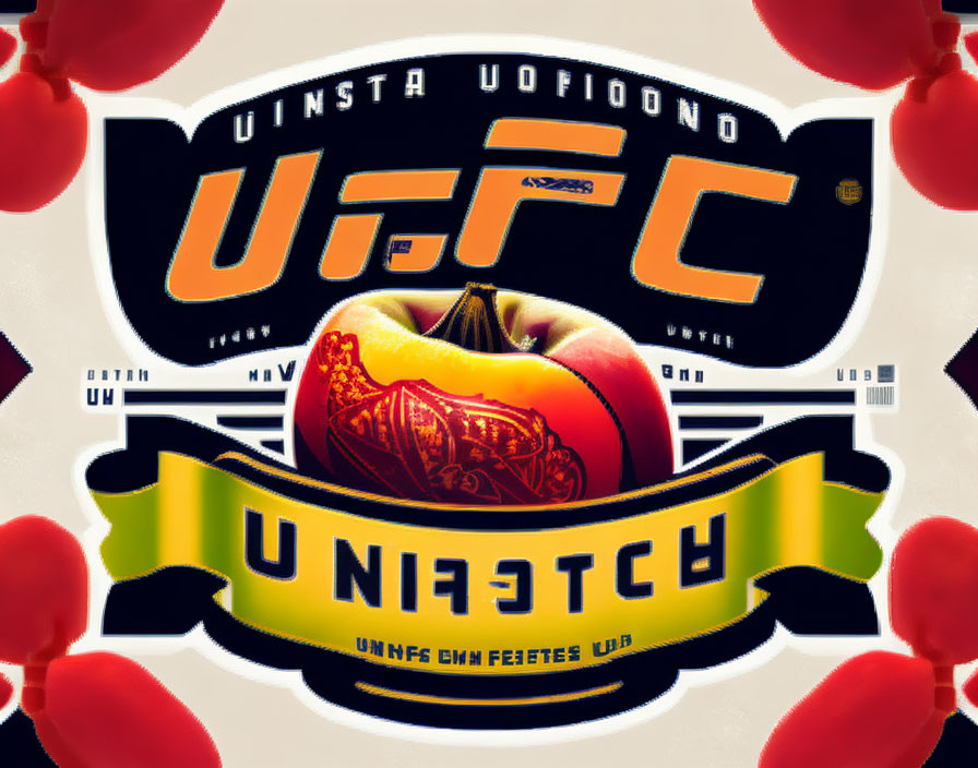 Stylized UFC logo with orange and black colors and red boxing gloves.