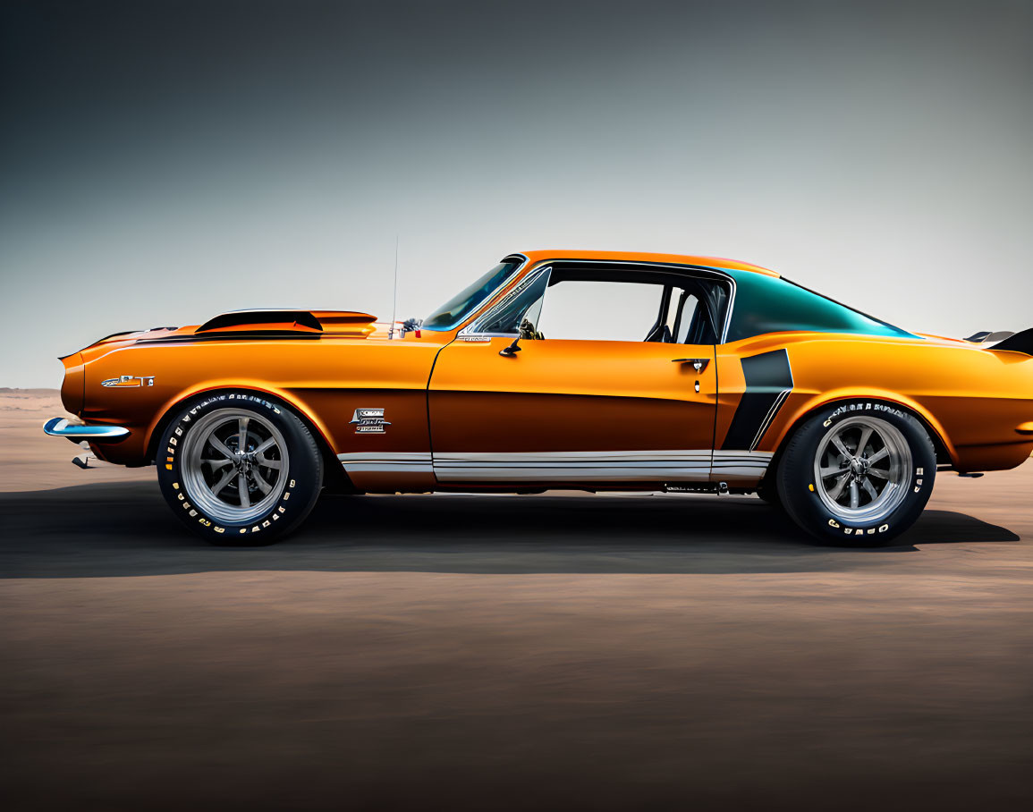 Vintage Orange Mustang GT Racing on Open Road