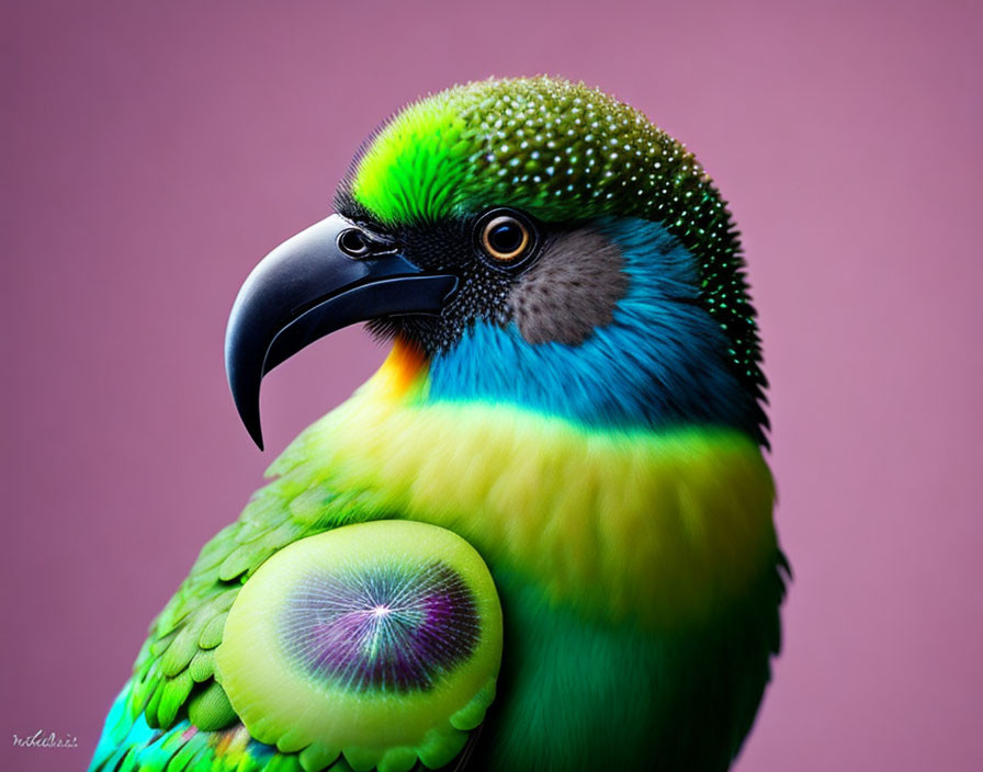 Colorful Nanday Parakeet Close-Up on Soft Pink Background