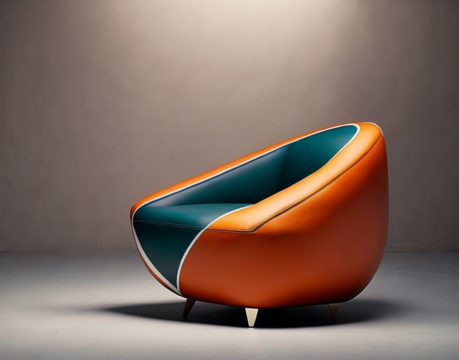 Modern Orange Leather Armchair with Teal Interior in Softly Lit Setting