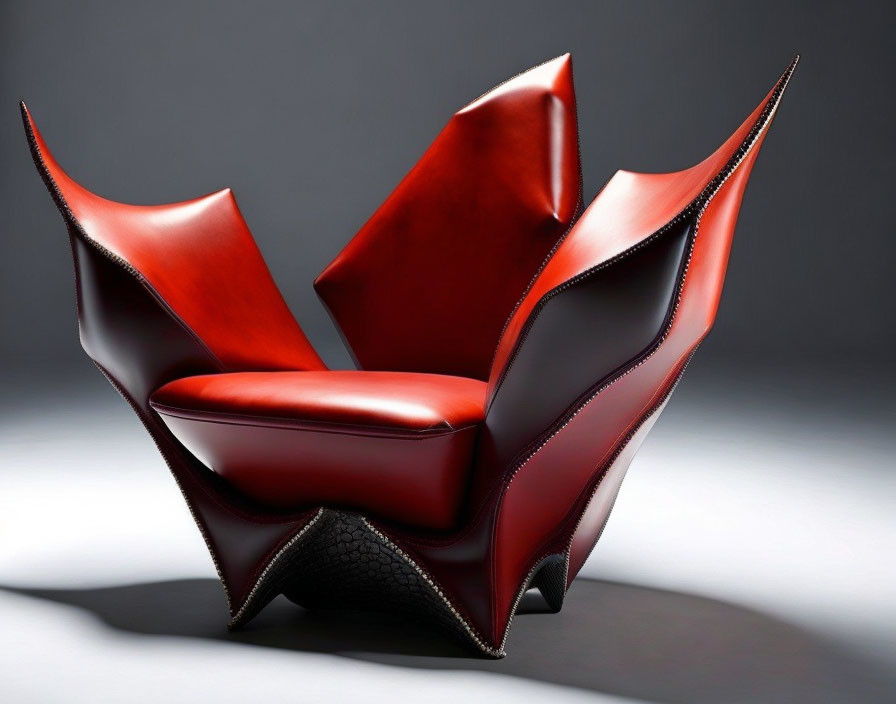 Modern High-Back Chair with Wing-Like Extensions in Deep Red Upholstery