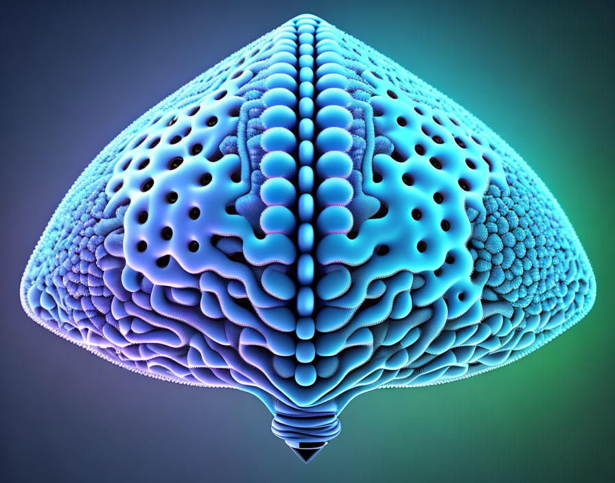 Blue porous brain-like structure in 3D digital illustration