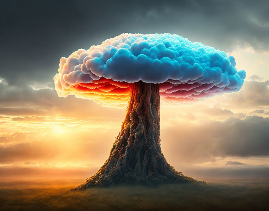 Explosion creates colossal mushroom cloud at sunset