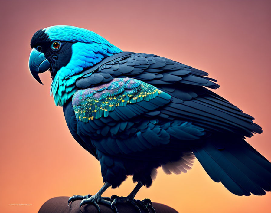 Colorful Macaw with Teal Head and Speckled Wings on Gradient Background