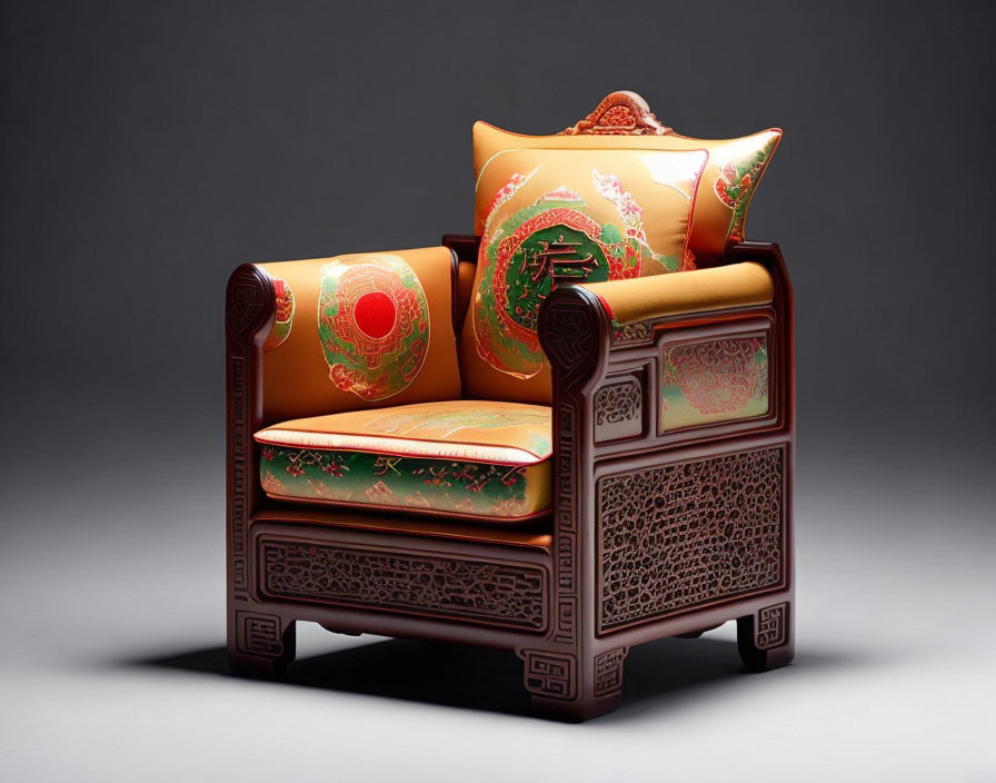 Intricate Wood Carvings on Traditional Chinese Chair