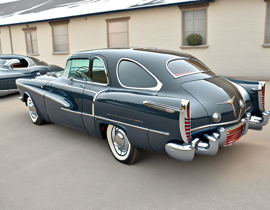 Classic Two-Tone Sedan with White-Wall Tires and Chrome Accents