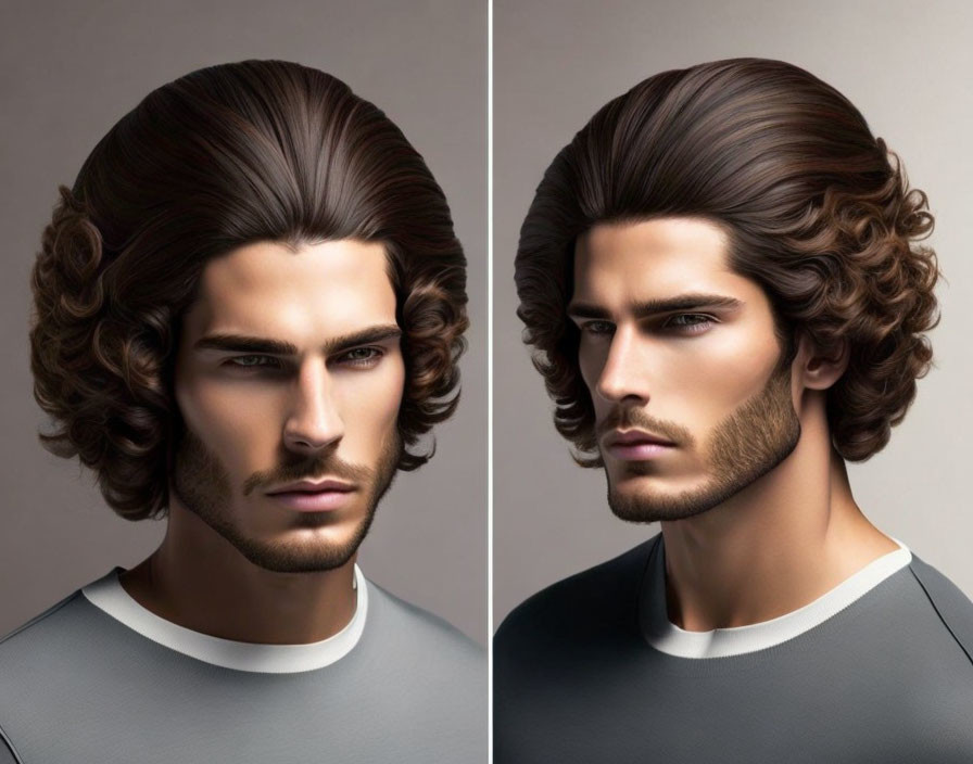 Man with Smooth vs. Curly Hairstyles Comparison