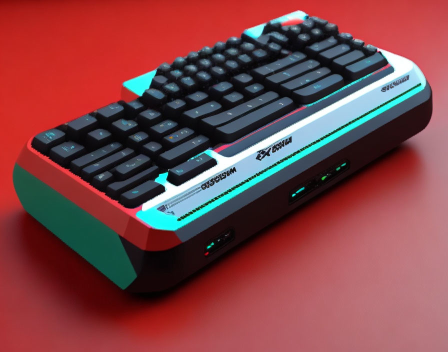 Red and Teal Retro Mechanical Keyboard with Elevated Keycaps and USB Ports