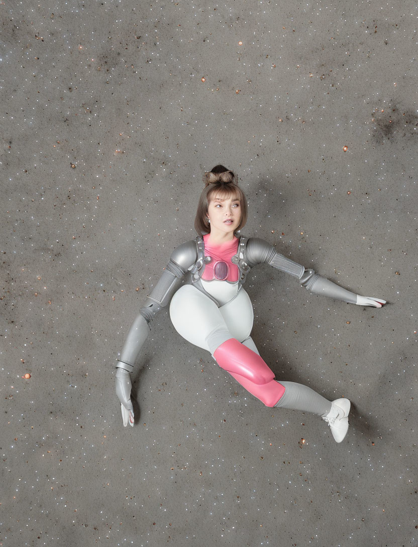 Silver and Pink Astronaut Costume on Gray Rocky Surface