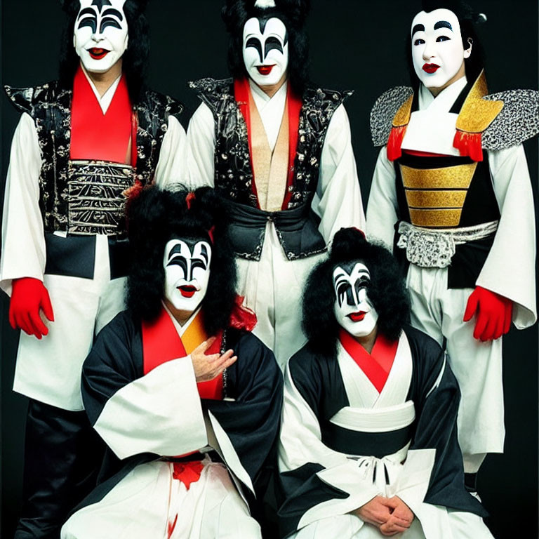 Kabuki-inspired makeup and costumes imitate rock band style