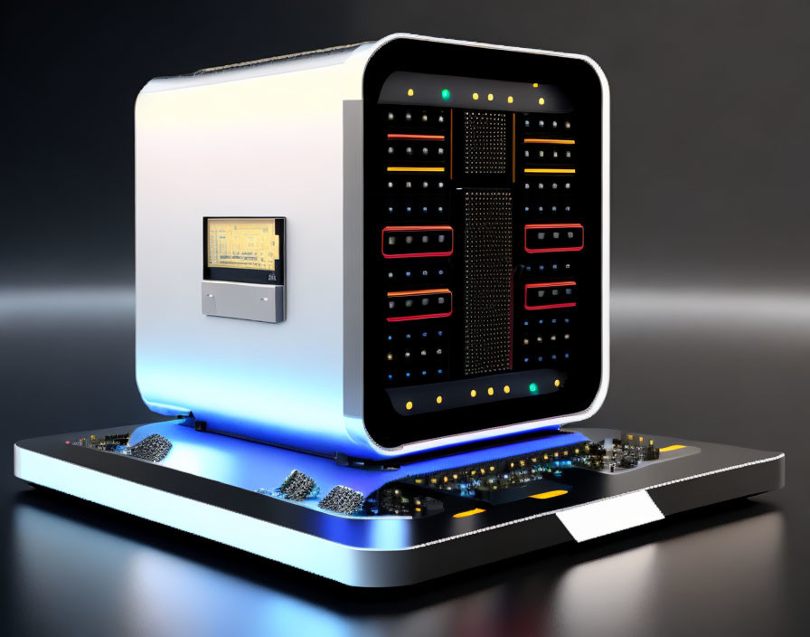 Futuristic glowing blue computer server concept