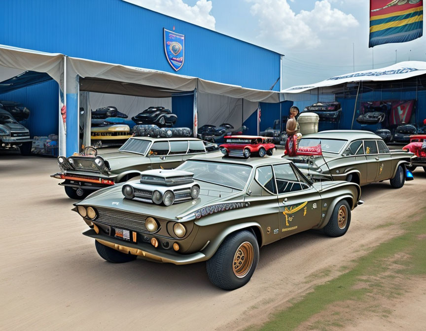 Classic Cars Exhibition Featuring Unique Brown Car Amid Urban Landscape