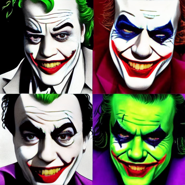 Colorful Joker Face Collage with Exaggerated Expressions