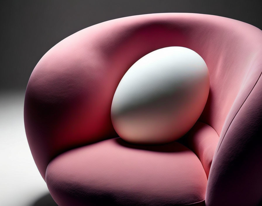 Egg-shaped modern object on pink armchair with soft-focus background