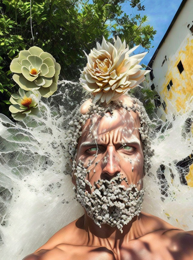 Floral and Cobweb Camouflage on Face Outdoors