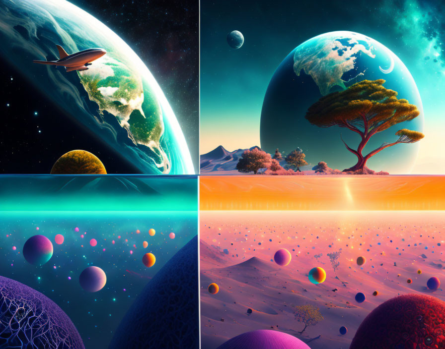 Vibrant digital artworks of surreal cosmic landscapes