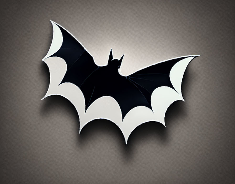 Black Bat Silhouette with White Accents on Tan Background