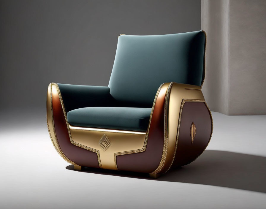 Modern Chair with Teal Upholstery & Golden-Brown Geometric Frame