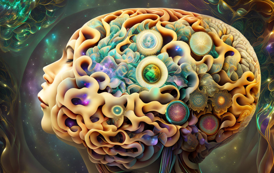 Colorful Fractal Brain Illustration with Vibrant Patterns