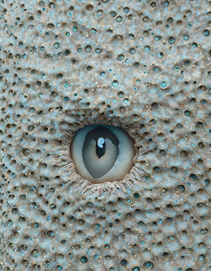 Surreal image of human eye behind textured surface