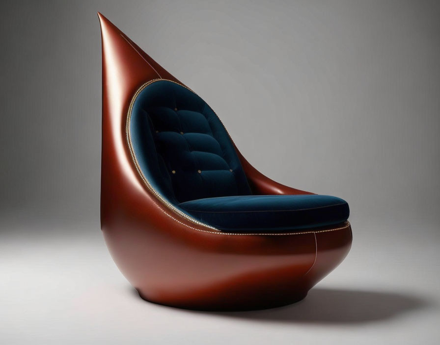 Modern High-Back Chair: Glossy Terracotta Exterior, Navy Blue Upholstery