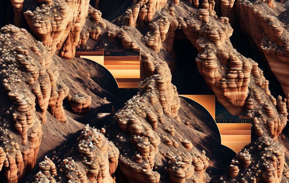 Desert rock formations collage with layered textures and patterns