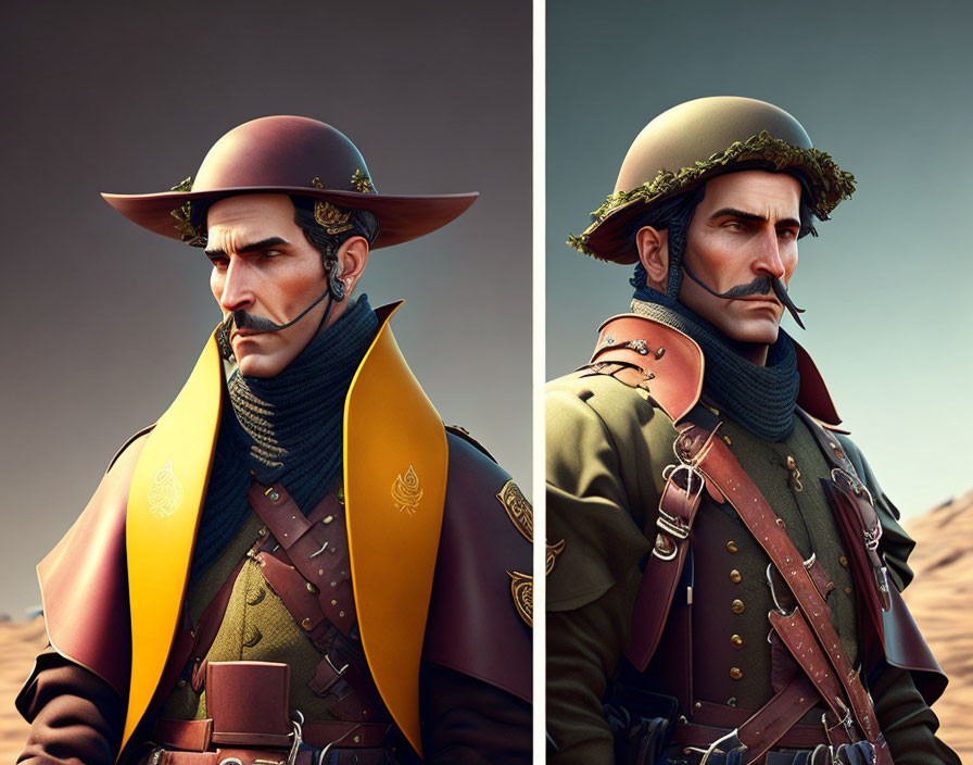 Stylized military portraits with varied uniform colors and distinctive features