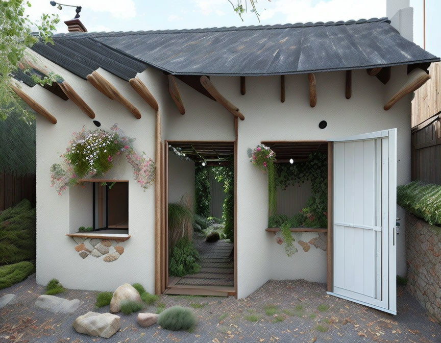 Traditional Style House with Wooden Beams and Tile Roof