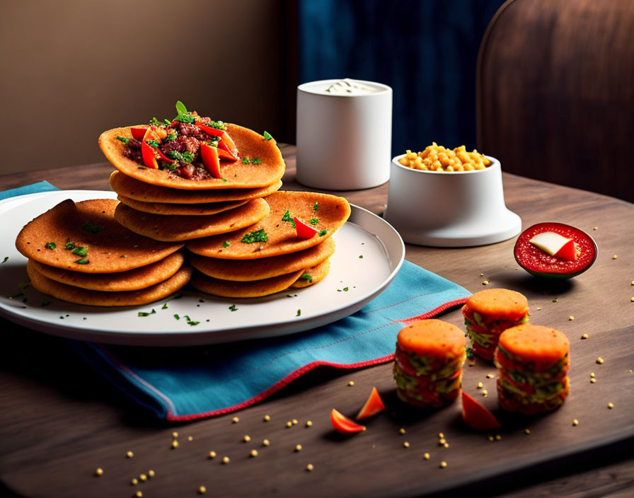 Savory Pancakes with Tomato Topping and Chickpeas