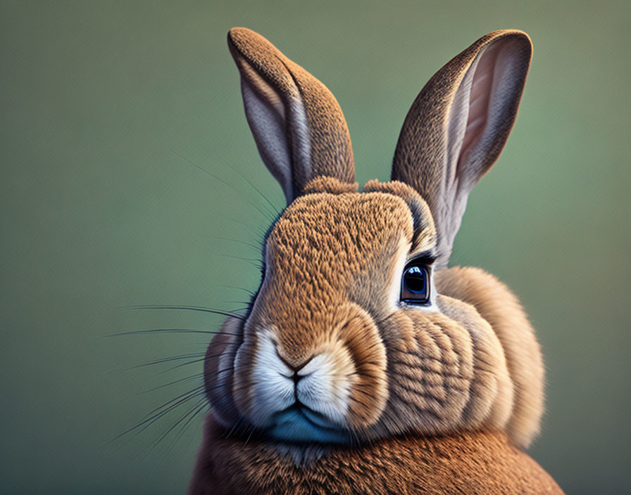 Detailed Brown Rabbit Digital Illustration on Green Background