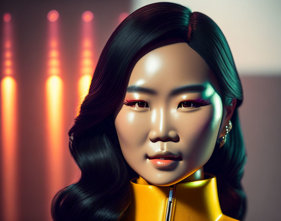 Digital Artwork: Asian Woman with Black Hair & Futuristic Makeup