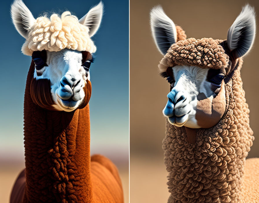 Close-Up Images of Llamas with Distinctive Fur and Expressive Faces