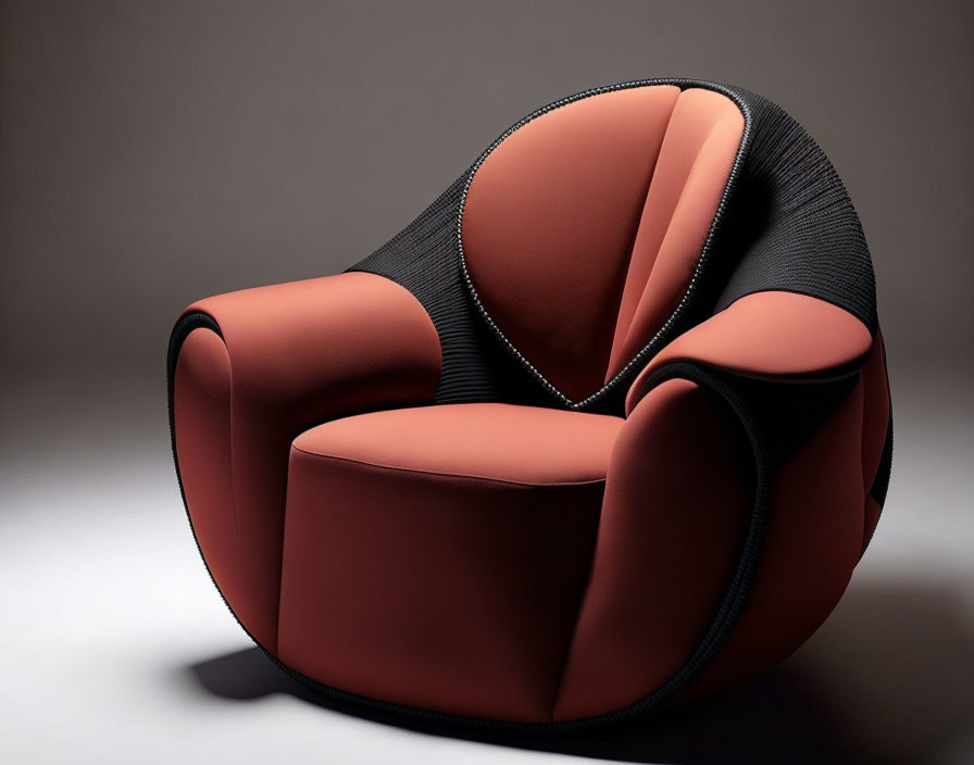 Curved Structure Armchair with Black and Terracotta Upholstery