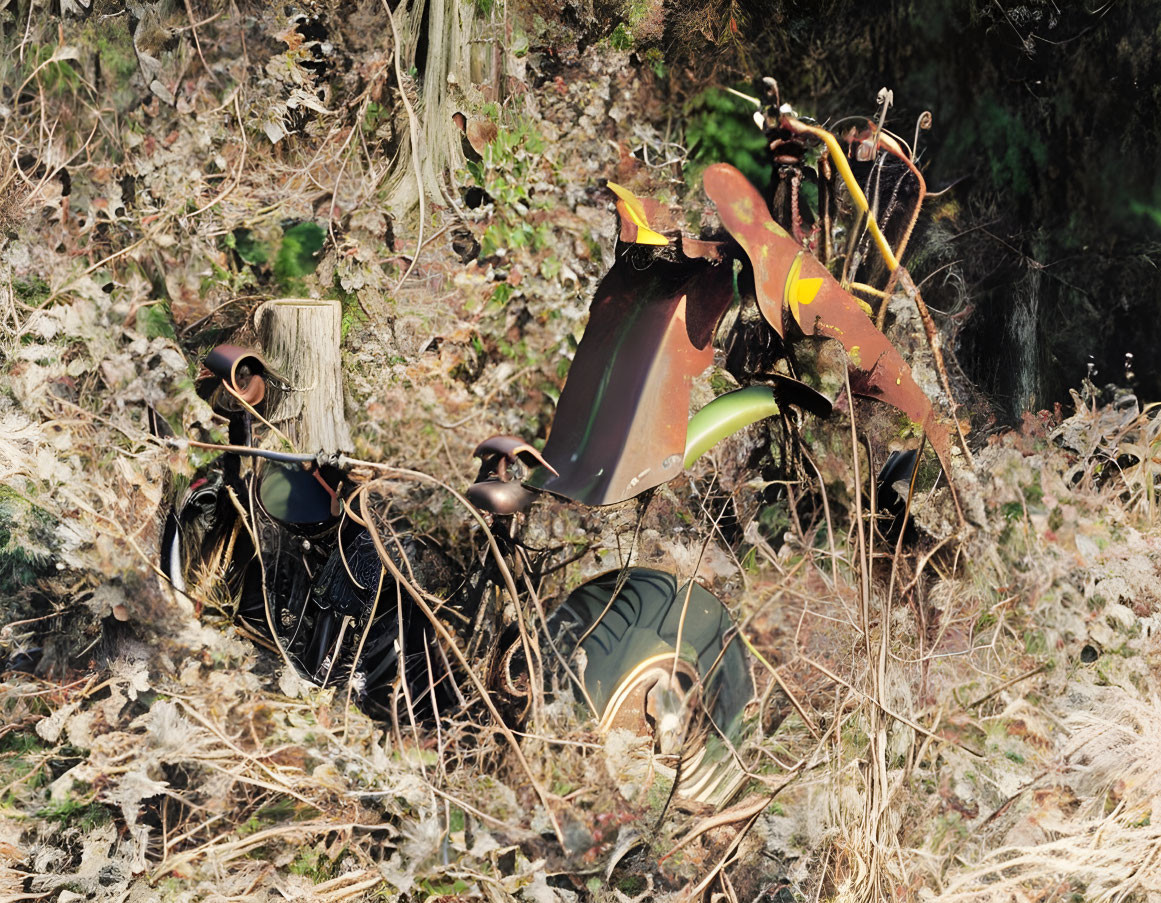 Abandoned rusty overgrown machinery