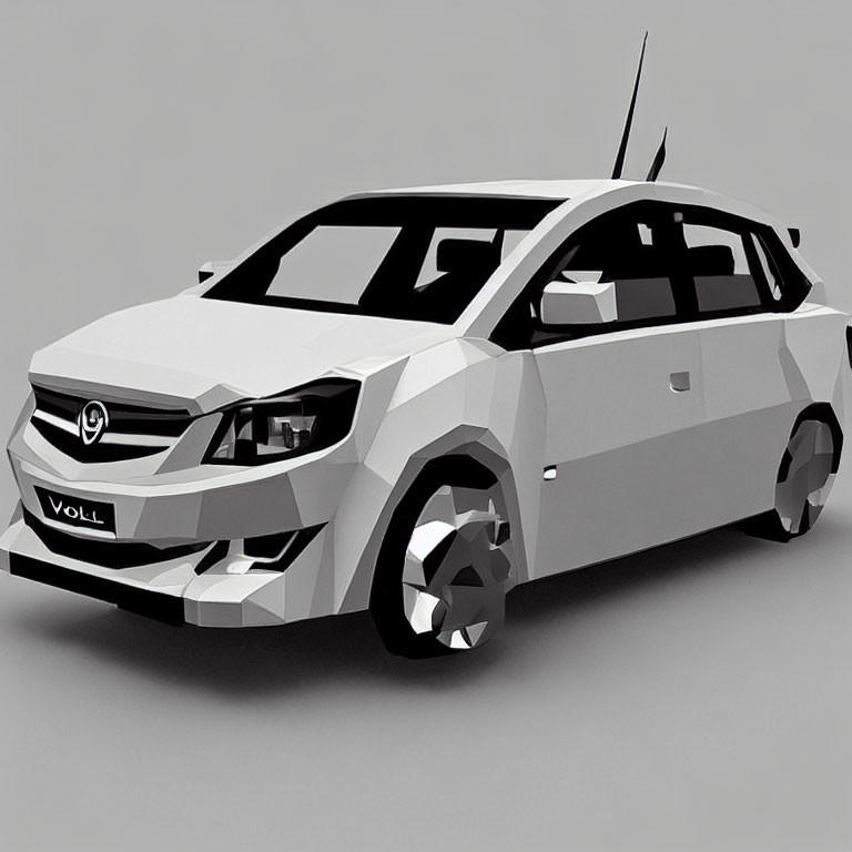 Modern Hatchback Car Model with Low-Polygon Style