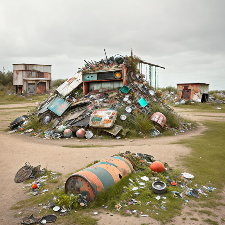 Assorted Garbage Heap Outdoors With Electronics and Tires